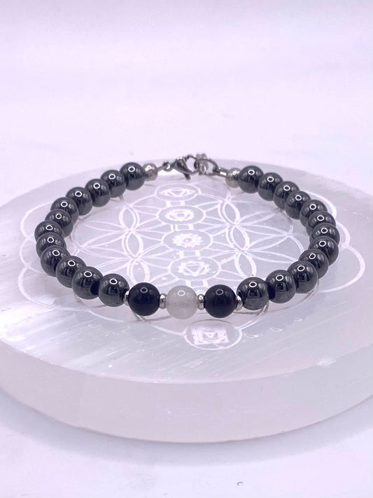 Protection Bracelet -Hematite, Quartz & Obsidian