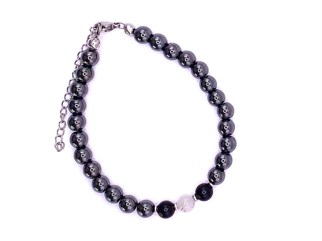 Protection Bracelet -Hematite, Quartz & Obsidian