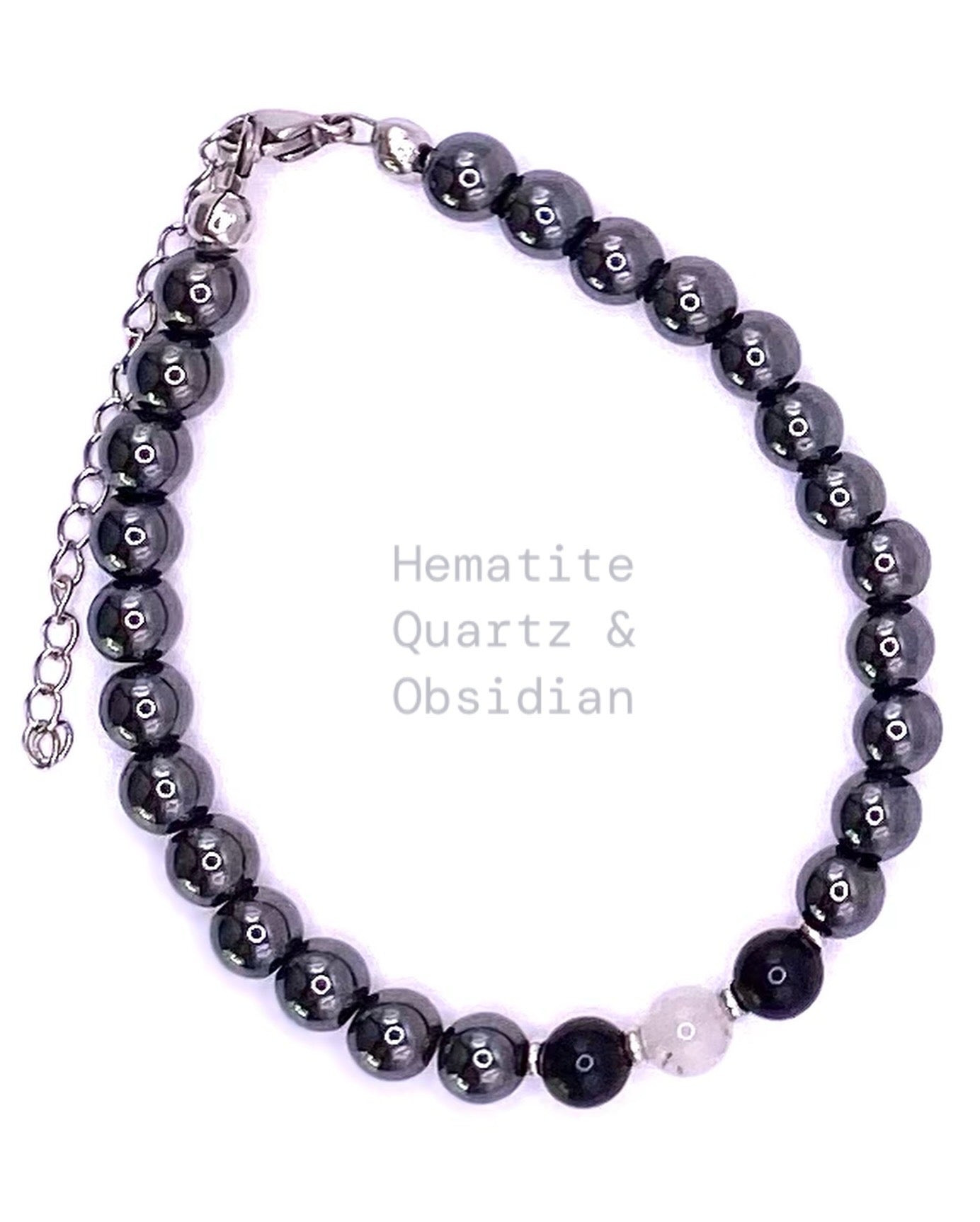 Protection Bracelet -Hematite, Quartz & Obsidian